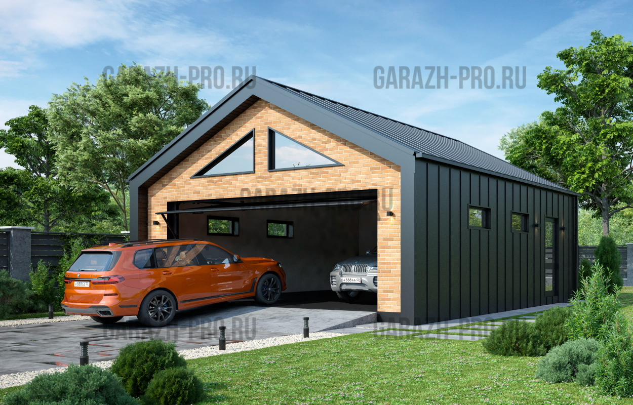 AS-2735 - проект двухэтажного дома из газобетона с плоской крышей и гаражом на 2 машины